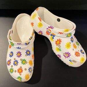 Crocs Classic Pride Rainbow Daisy Platform Clogs